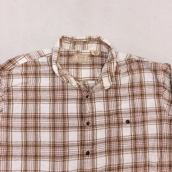 Arrow Tartan Casual Flannel Button Up Shirt Mens Size Extra Large XL Beige - Picture 1 of 10